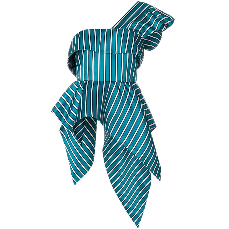 High-end Custom Striped Irregular Shirt Off Shoulder Ruffles Backless Tunic Zipper Blouse Female 2019 Summer Fashion Clothing | Женская
