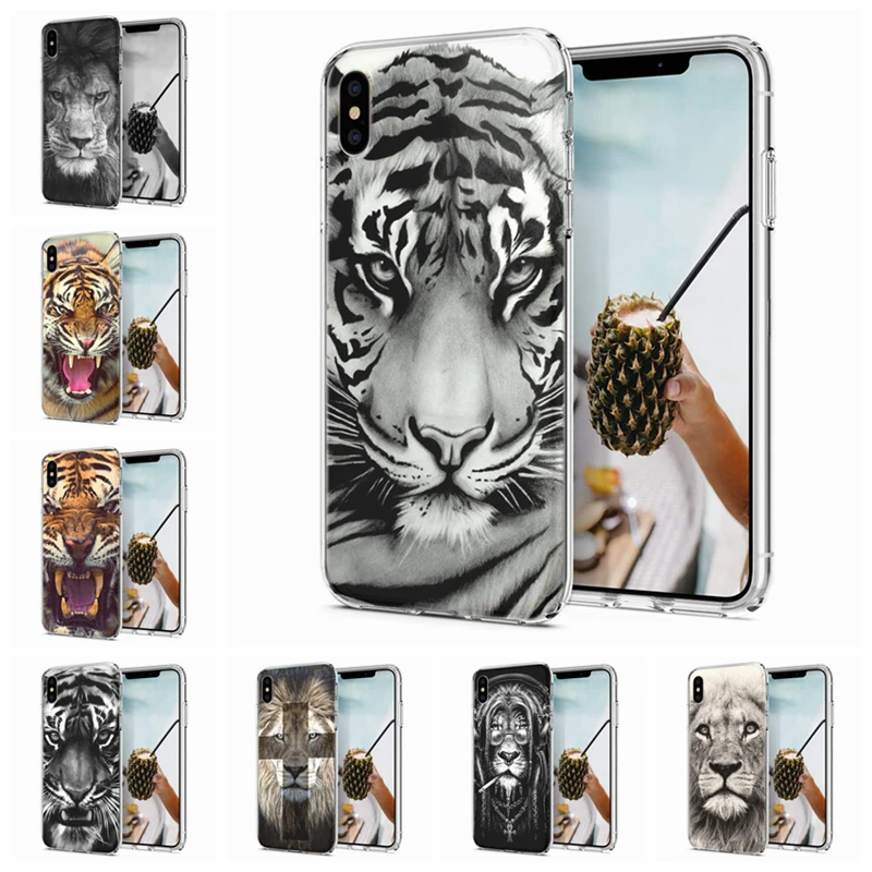 Soft Phone Case For iPhone6 7 8 plus XS Max TPU Colorful Animal Tiger Lion Painted Fundas M105 |