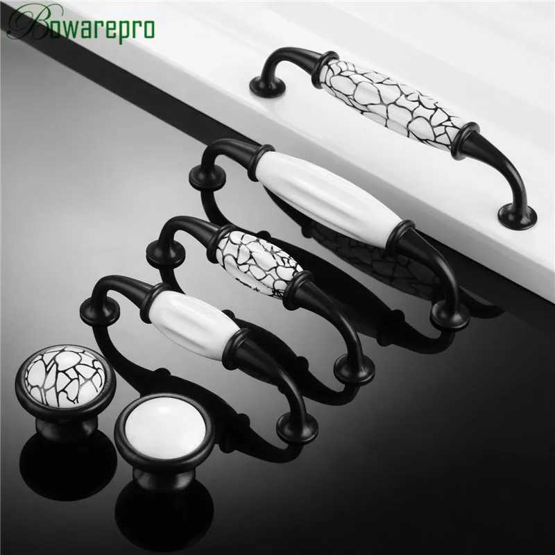 

bowarepro Ceramic Door Handles Country Style Ceramic Drawer Pulls Knob Kitchen Cabinet Handles and Knobs Furniture Black White