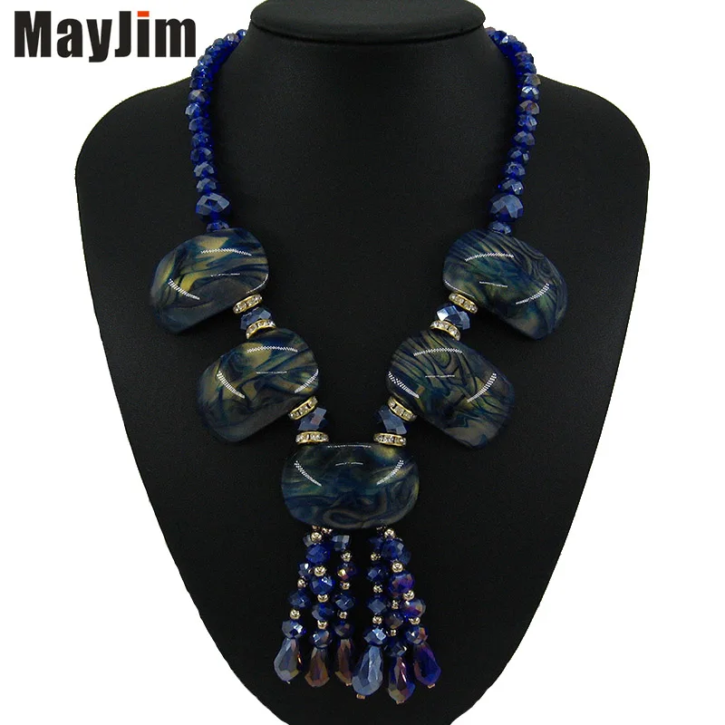 Массивное винтажное ожерелье с большим кристаллом и натуральным узором женское