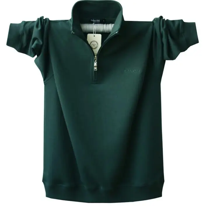 Для мужчин с длинным рукавом Poloshirt бренд Высокое качество, Большие размеры Стенд воротник хлопковые рубашки Для мужчин молнии Camisa поло Masculina A1108 - Цвет: ink green