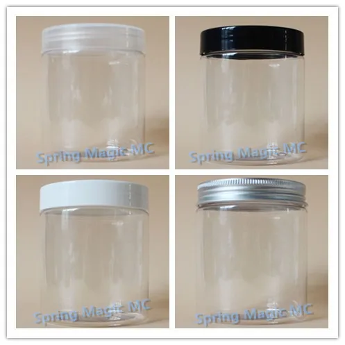 Прозрачные банки для крема из ПЭТ 250 г с черной/белой алюминиевой крышкой