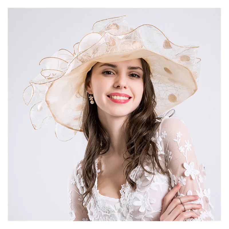 Модная женская сетчатая шляпа в горошек Kentucky Derby с большим бантом и широкими