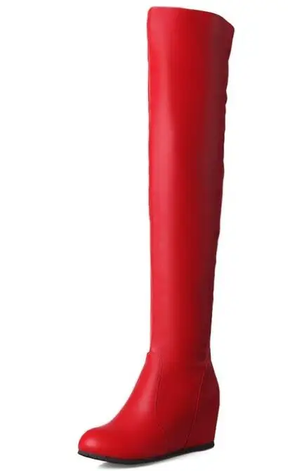 MAZIAO/женские сапоги; женские Сапоги выше колена, визуально увеличивающие рост; осенние высокие сапоги; женские сапоги до бедра; цвет красный, белый, черный - Цвет: Красный