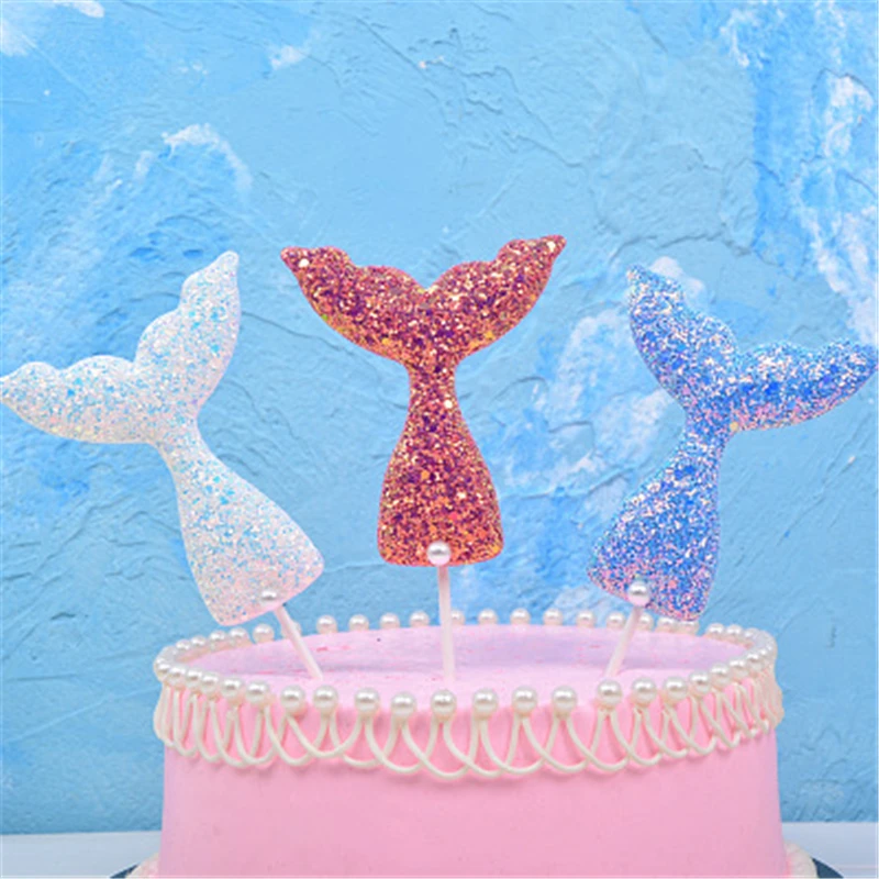 Новый Сияющий Топпер для торта С Днем Рождения Золотой блестящий флаг с рыбьим