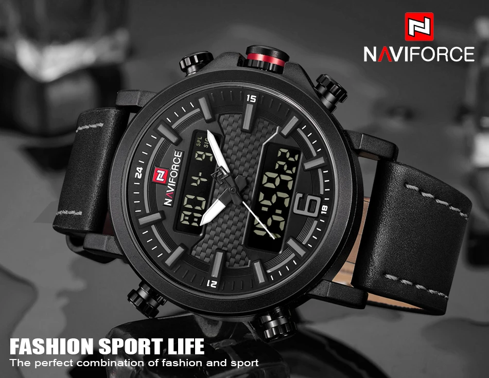 NAVIFORCE модные Для Мужчин's цифровые и аналоговые часы Для мужчин Элитный бренд Водонепроницаемый светодиодный кварцевые спортивные часы, армейские часы Relogio Masculino