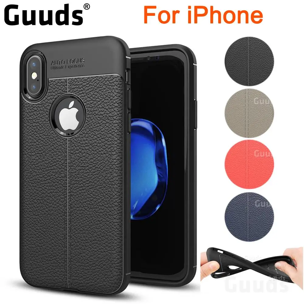 Guuds для iPhone X 8 7 6s 6 Plus SE 5S 5 ТПУ чехол Роскошный Авто фокус Личи Текстура Силиконовый