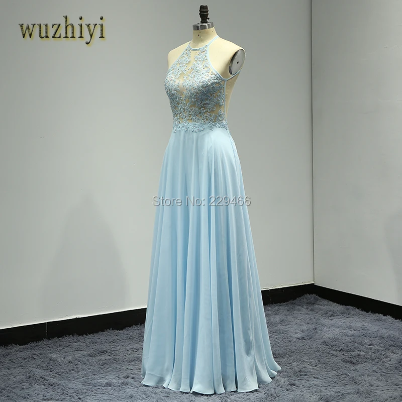 Wuzhiyi vestidos de formatura вечернее платье с длинным шлейфом для выпускного вечера синее