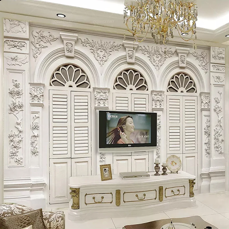 Custom Mural Wallpaper 3D Simple White European Style Relief Photo Wall Paper Living Room Bedroom Luxury Decor Papel De Parede