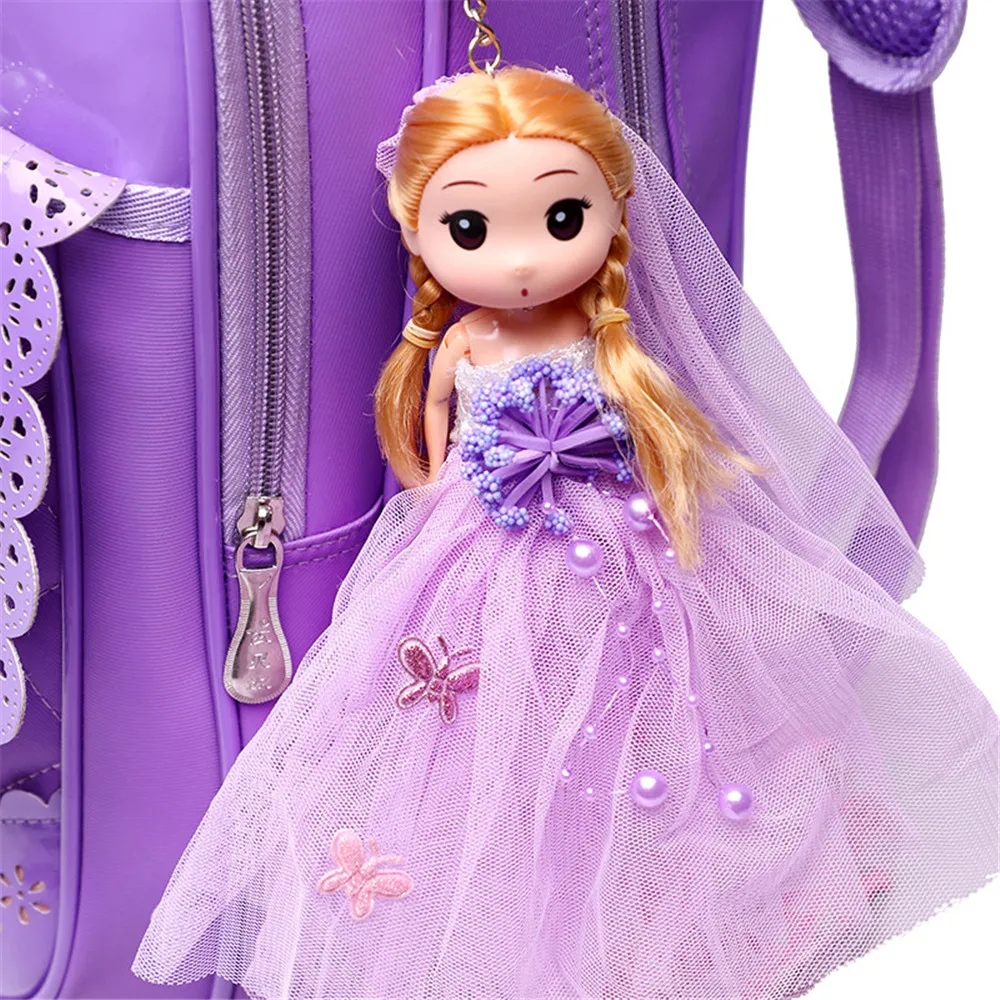 

Removable Children School Bags Waterproof for Girls purple princess Trolley Backpack Kids Wheeled Bag Bookbag travel luggage
