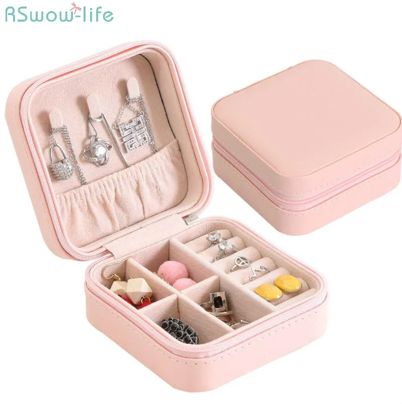 

PU Single Layer Simple Reception Jewelry Box Creative Portable Travel Jewelry Reception Box Earring Ring Small Jewelry Box Home