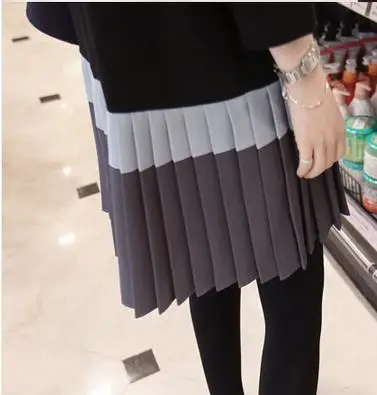 Clobee 2017 осенне зимнее черное плиссированное платье для беременных с длинным