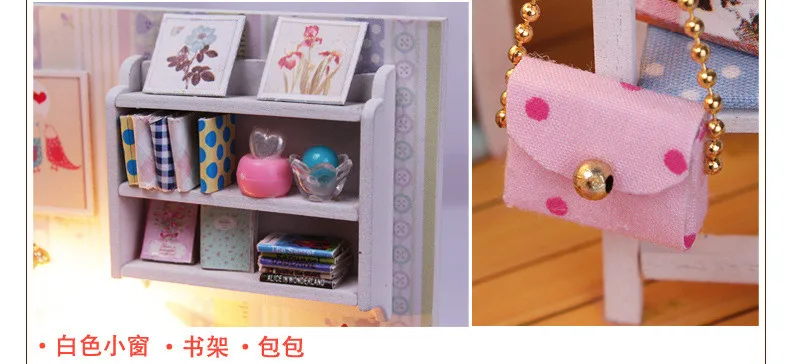 2016 новые наборы DIY деревянный кукольный домик Миниатюрный со светодиодом + мебель