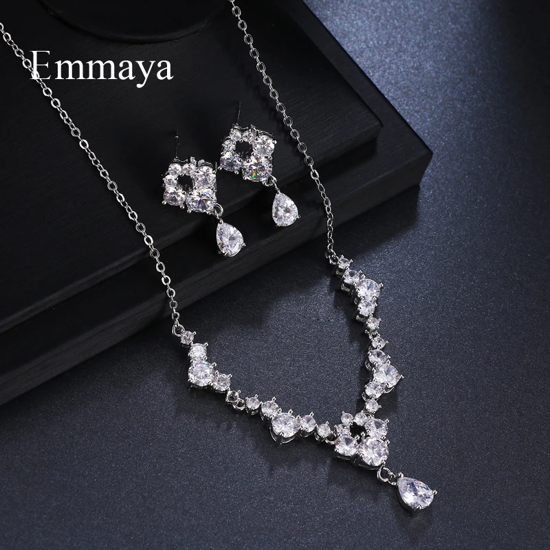 Emmaya Роскошные брендовые кубический циркон Water Drop Кулон Геометрическая Кристаллические серьги Цепочки и ожерелья Набор для Для женщин Популярные невесты ювелирные изделия подарок