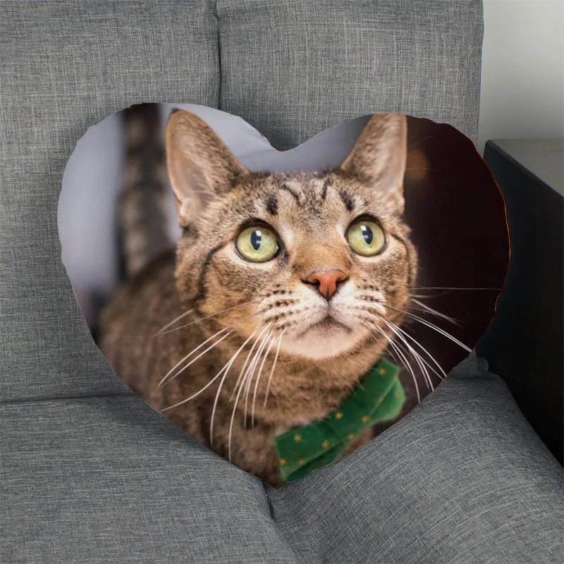 

2018 New arrival Custom zipper Pillowcase Cover cat Heart Shape Pillow Cover Size 41x36cm,47x42cm
