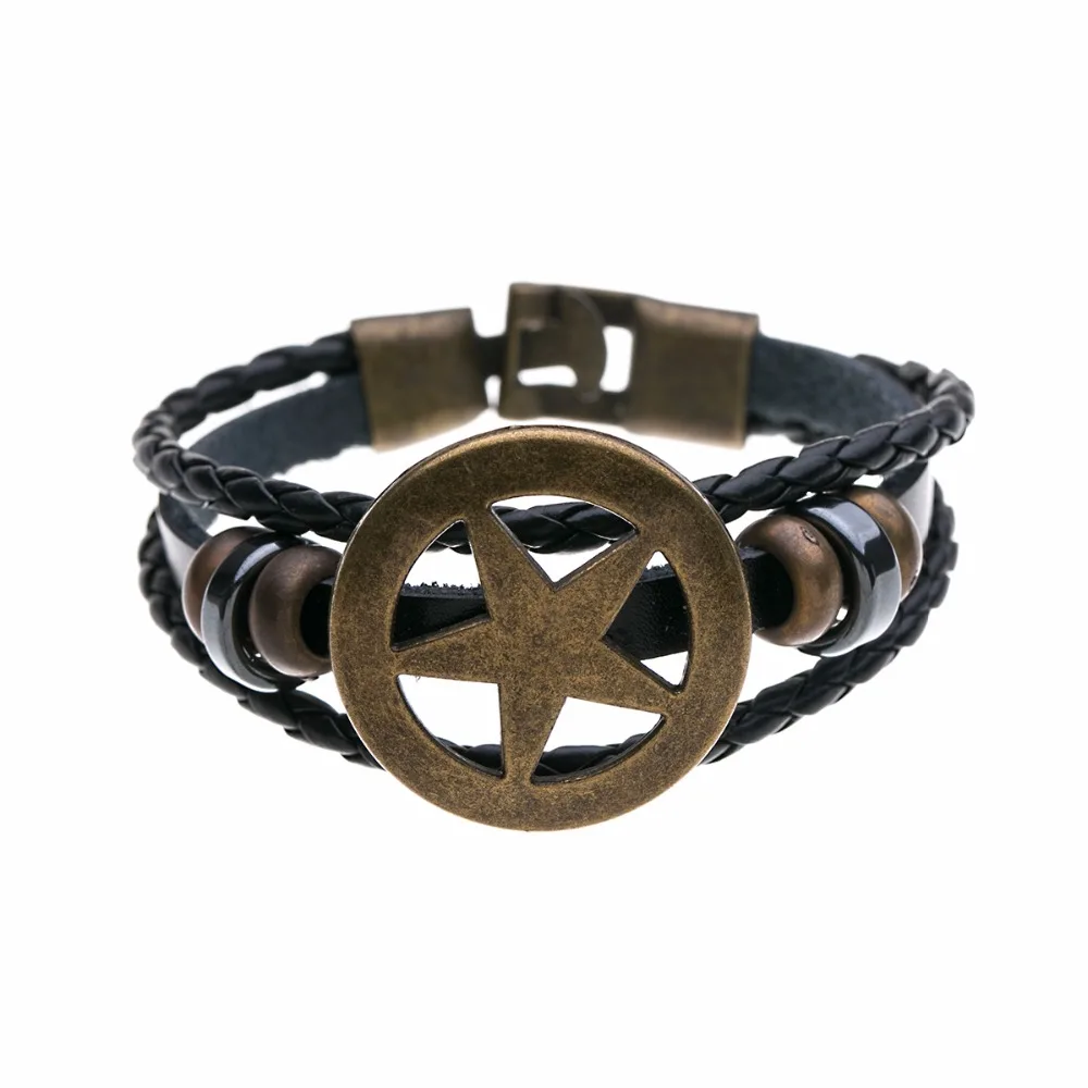 GG Bracelet Men Casual Fashion Braided Leather Bracelets For Women Wood Bead Punk Rock Jewelry | Украшения и аксессуары