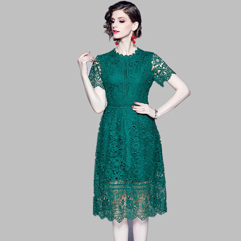HAMALIEL новое летнее зеленое кружевное платье элегантное женское ажурное вечернее