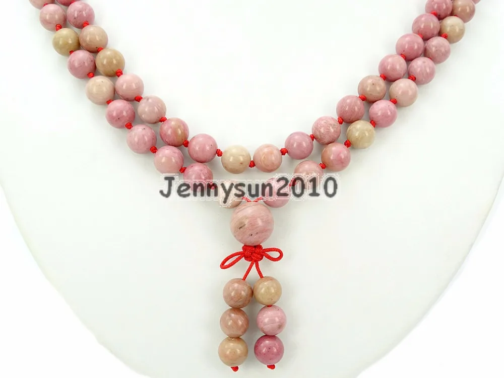 

Natural Rhodochrosite 8mm Gems Stone Buddhist 108 Beads Prayer Mala Knot Necklace Multi-Purpose 5Strands/Pack