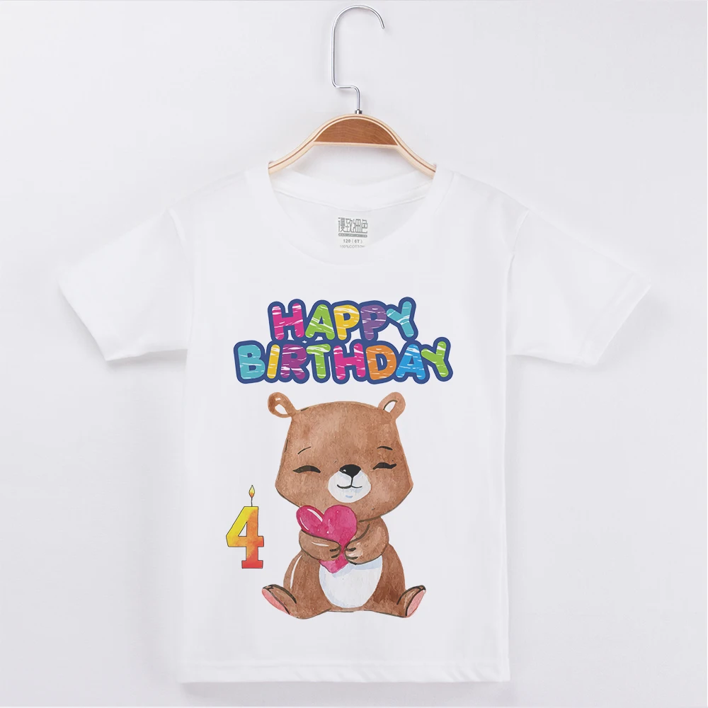 

Hot Sale Boys T-Shirt Happy Birthday Cute Cartoon Bear Printed O-Neck Cotton Short Sleeve Kid T Shirts Girls Tops Boy Tshirt