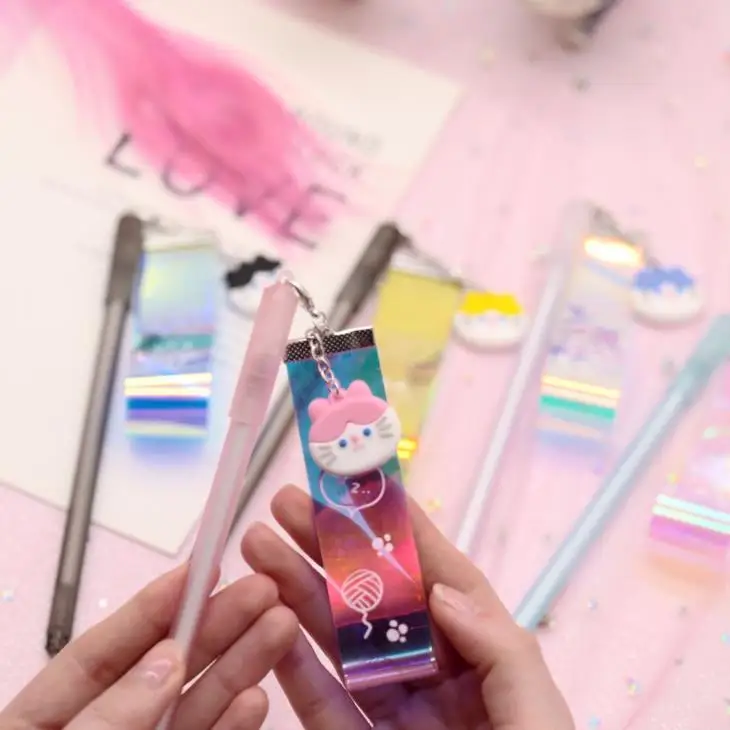 5 шт./компл. Kawaii Dazzle Цвет животных озорной кот лента-лазер кулон гелевые ручки Подпись Ручка канцелярия для учеников питания