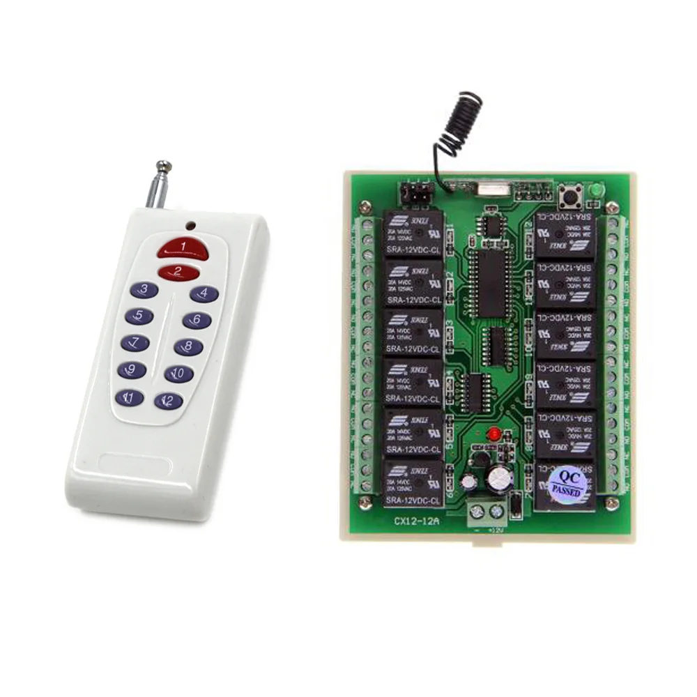 

DC 24V 12CH RF Wireless Remote Control Switch System Remote Light Switch Radio Relay Receiver Module 1000m Transmitter