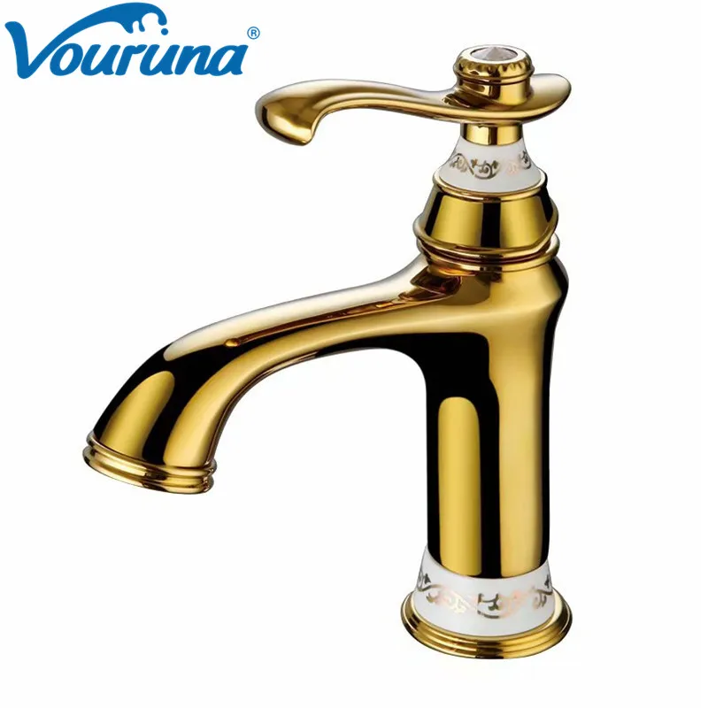 

VOURUNA Rushed Solid Brass 1-hole Bathroom Faucet Single Lever Basin Mixer Tap White/Golden/Chrome/Antique Brown