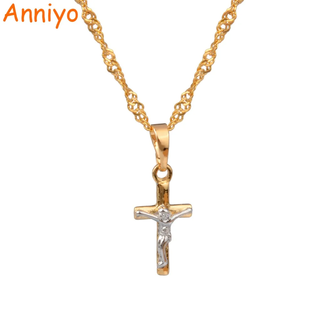 Anniyo мини Two Tone Иисус крест кулон ожерелья для женщин/девушка христианский
