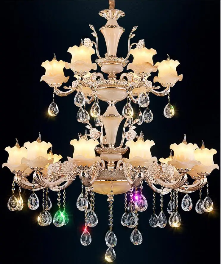 

European luxury crystal chandelier duplex villa living room restaurant bedroom idyllic palace alloy jade Chandelier Lighting