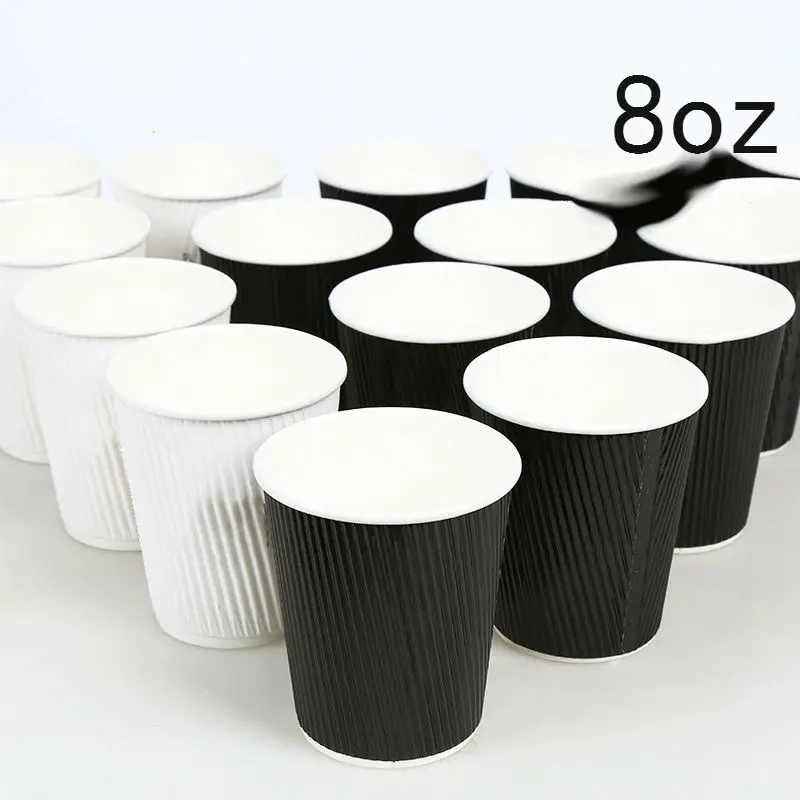 Одноразовая черно белая Толстая гофрированная бумажная кофейная чашка 8 унций