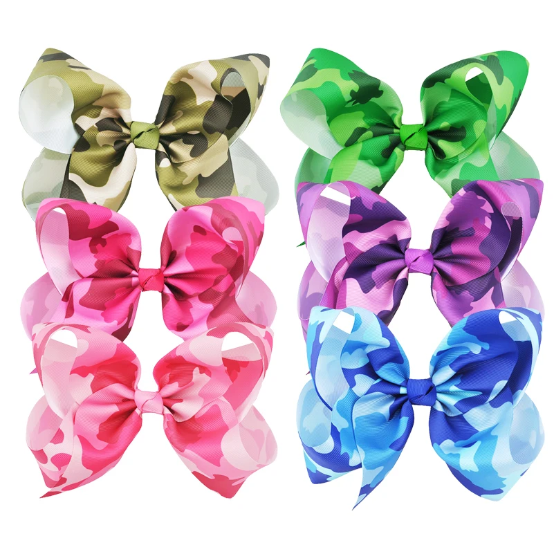 

8 Inch Camouflage Large Bow with Clips Colorful Girls Hair Bows Barrette Hairpins Boutique Hair Accessories for Girl Women Kids