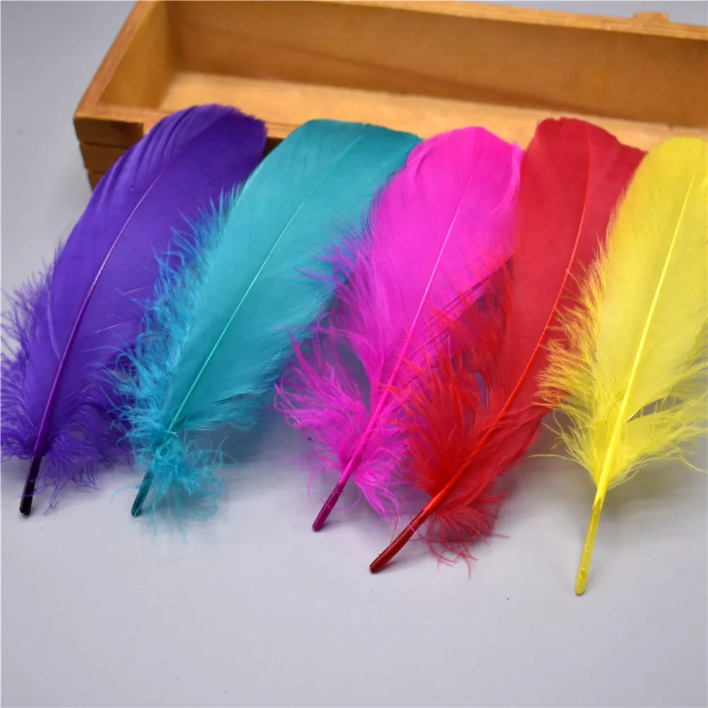 Mixed color Цветные 100 шт, качественные натуральные гусиные перья 5-7 дюймов/13-18 см, самодельные Украшения, перо, 18 цветов - Цвет: Mixed color