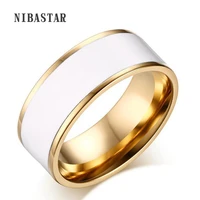 hot sale gold color plating stainless steel rings cover pure white enamel classic ring inisde polished for women man valentine g