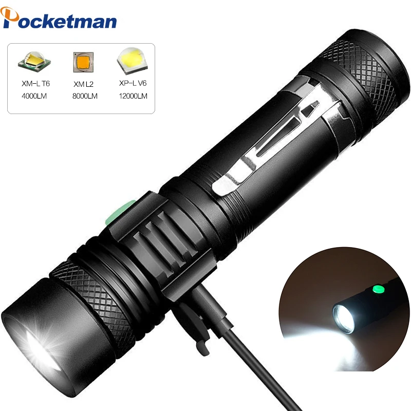 

Фонарик T6/L2/V6 светодиодный Аккумуляторный с зарядкой от USB, 18650