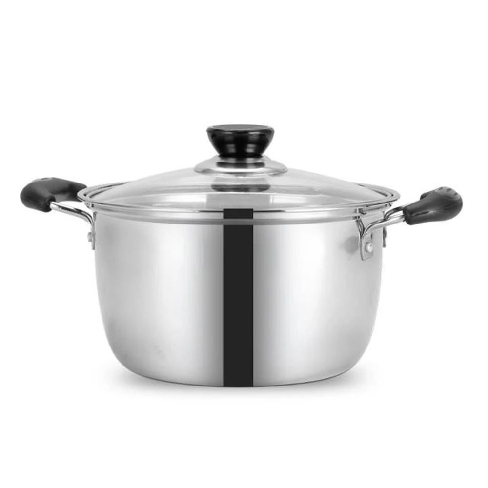 Single bottom 24 CM Кастрюля из нержавеющей стали 1.5L-4L с двойным дном, кастрюля для супа, немагнитная кухонная посуда, универсальная посуда с антипригарным покрытием - Цвет: Single bottom 24 CM