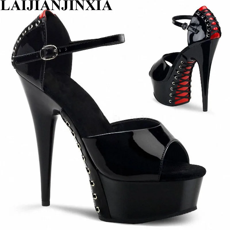 

LAIJIANJINXIA New 6 inch Pointed Stiletto High Heels Open Toe Cross Bandage Women's 15cm High Heel Sandals Platform Women Pumps