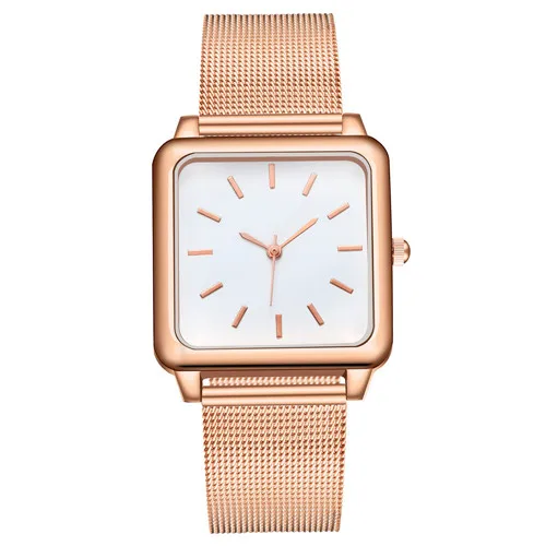 Rose Gold White Женские часы модные трендовые простые квадратные Розовые золотые сетчатые Женские кварцевые наручные часы из нержавеющей стали Reloj Relogio Feminino - Цвет: Rose Gold White