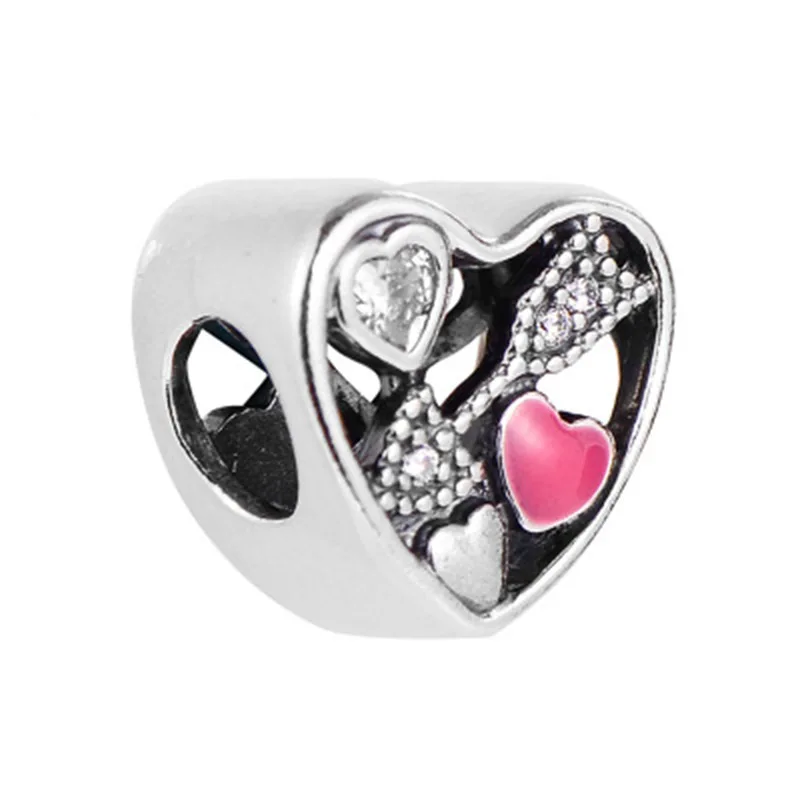 

Romantic New 925 Sterling Silver Cupid's Love Cupid Arrow Pink Heart Beads fit Europe Charm Bracelet Jewelry Lover Gift