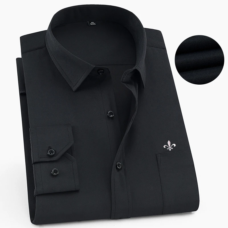 Мужская рубашка с длинным рукавом Camisa Social Masculina, классические мужские рубашки, официальная деловая рубашка с вышитым логотипом
