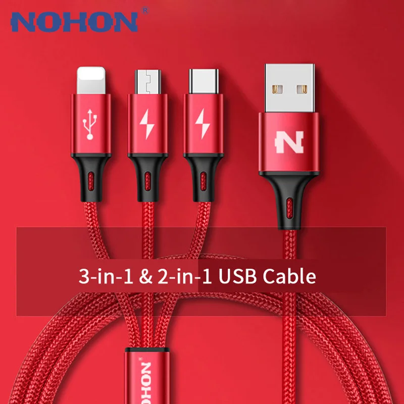 NOHON 3 в 1 USB кабель 2 Тип C 8Pin Micro зарядного устройства для iPhone 8 7 6 6S Plus iOS 10 9 кабели