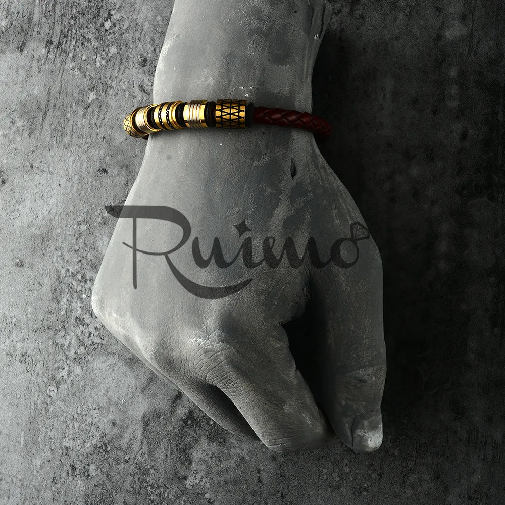 Мужские браслеты RUIMO 316L из нержавеющей стали золотого цвета винтажный Красный - Фото №1
