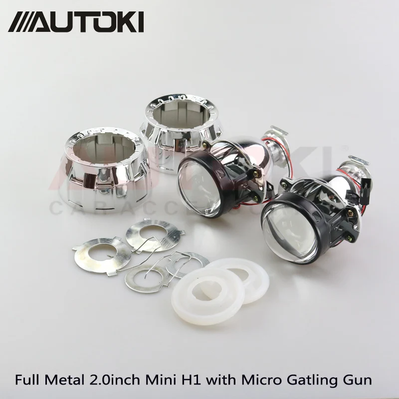 Autoki 2 шт./лот Autoki LHD/RHD 2,0 дюймов мини биксеноновые линзы проектора+ кожух использования H1 ксеноновая лампа для автомобильных фар H1 H4 H7