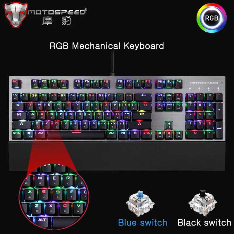 

Motospeed CK108 Gaming Mechanical Keyboard 104 keys Blue Black Switch Wired LED Backlit RGB Keyboards for gamer Russian English