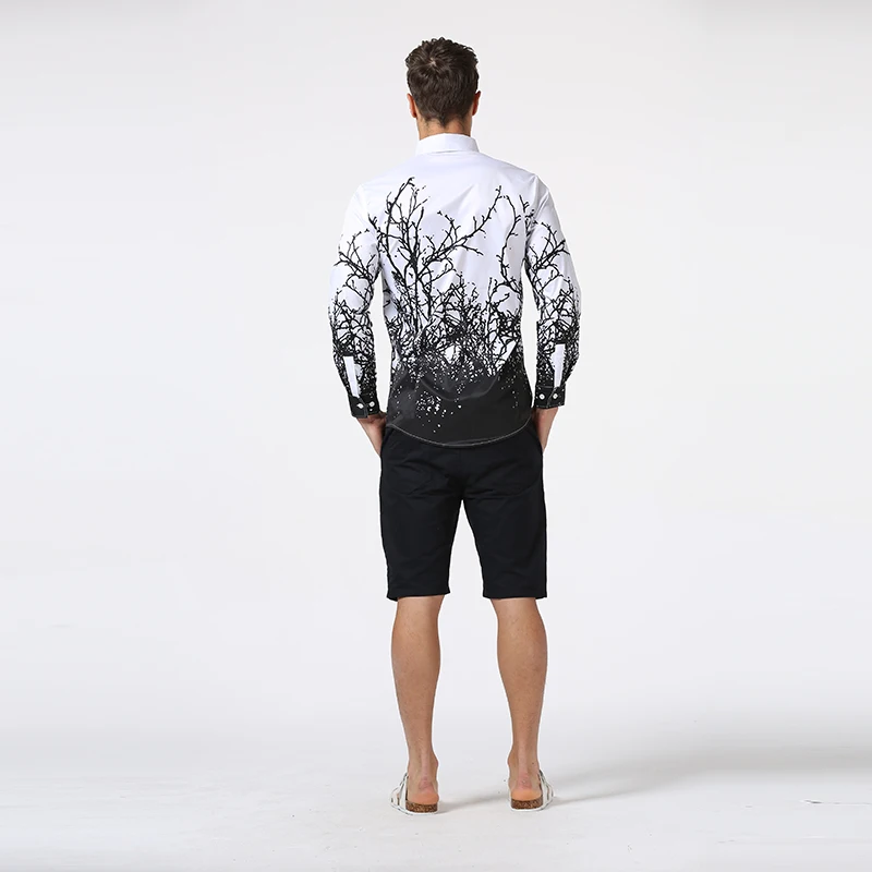 Фирменная Новинка Для мужчин Роскошные Рубашки с длинным рукавом Camisa masculina высокое качество печати ветви Рубашки для мальчиков бренд-Костюмы