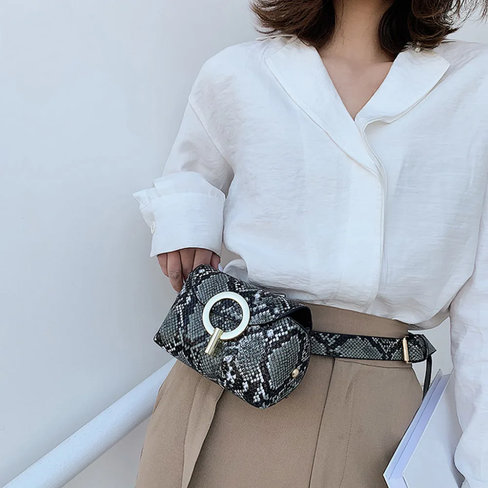 

Модная винтажная женская уличная сумка-мессенджер со змеиным принтом на застежке, нагрудная поясная сумка для телефона, поясная сумка для т...