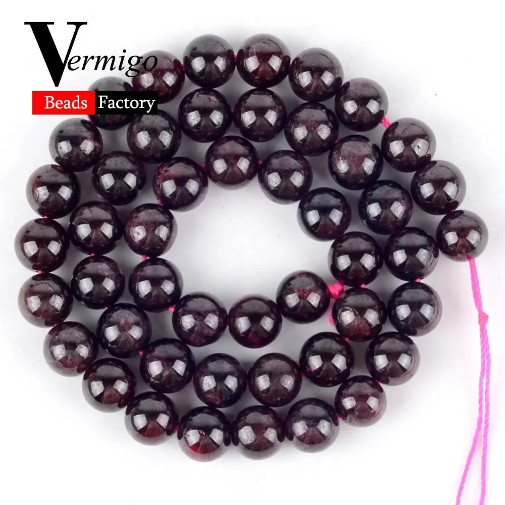 Garnet Натуральный микс драгоценных камней, Агаты, минералы, бусины, аметисты, лазурит, круглые бусины для браслета, изготовления ювелирных изделий, 4-12 мм, сделай сам - Цвет: Garnet