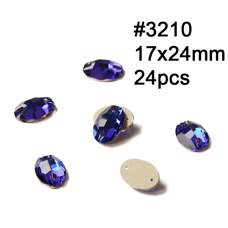 Oval 17X24mm 24pcs Разные размеры Форма Стразы 243 голубое стекло Швейные Кристаллы с плоской задней частью 2 отверстия Свободные Стразы шьют на Стразы для женского платья - Цвет: Oval 17X24mm 24pcs