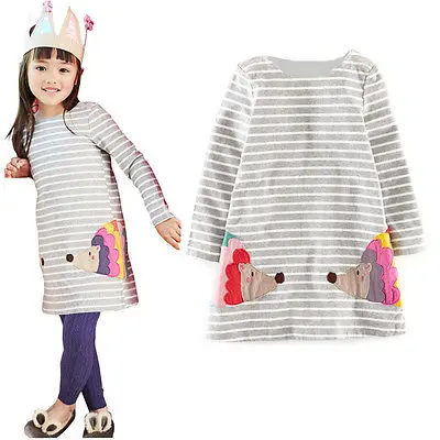 Stylish Kids Children Girls Clothes Dresses Birthday Gifts Party Long Sleeved Shirt A-line Striped Cotton Dress 2 3 4 5 6 7 Year | Мать и