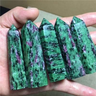 

RARE NATURAL Epidote & ruby DT WAND POINT healing