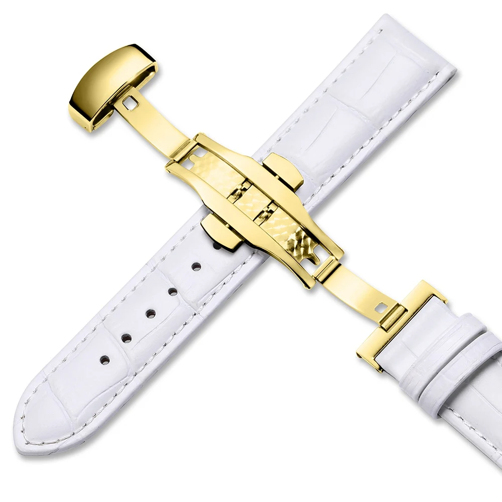 White with gold CHIMAERA ремешки для часов 12 мм 14 мм 16 мм 18 мм 19 мм 20 мм женский белый красный розовый браслет из натуральной телячьей кожи женский ремешок для девочек - Цвет ремешка: White with gold
