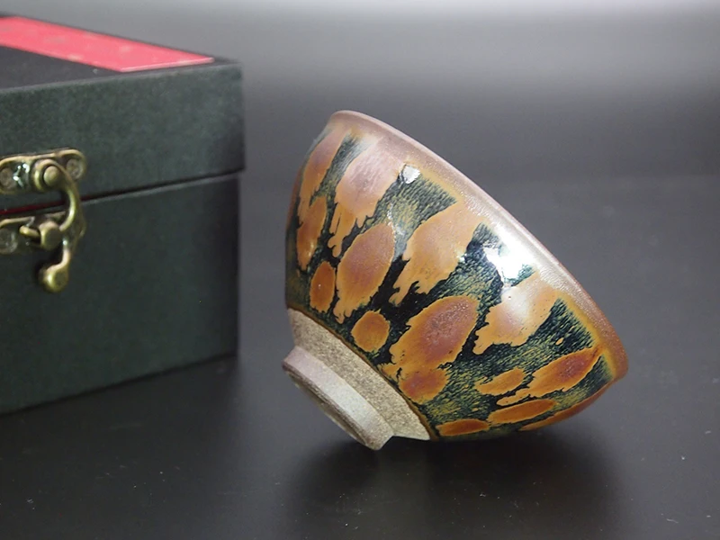 #02 Большая керамическая чашка с оранжевым и черным железным узором Temmoku Jianzhan